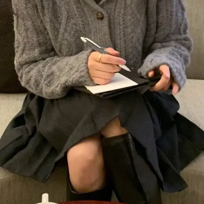 [BUNJANG] Miel Cream Cable Knit Cropped Cardigan / 미엘 miel 크림 가디건 꽈배기 크롭 울50 그레이