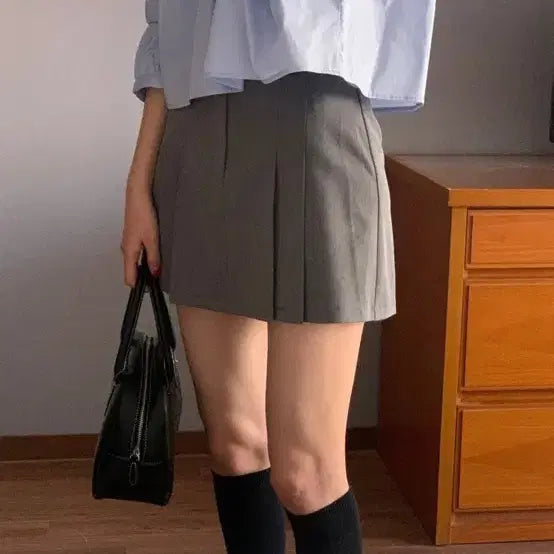[BUNJANG] Gray Pleated Mini Skirt - Size M / 회색 그레이 플리츠 미니스커트 M