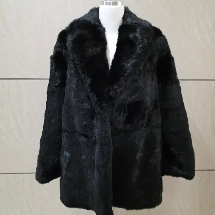 [BUNJANG] Oversized Black Faux Fur Mouton Jacket (Size 55-88) / 오버핏 블랙 퍼 무스탕자켓 아우터 (55~88)