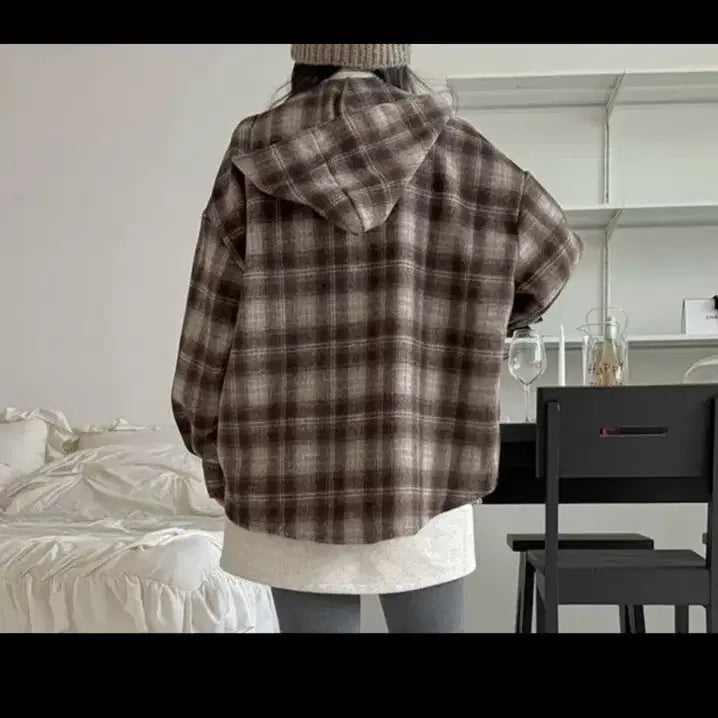 [BUNJANG] Wool Checkered Hooded Shirt / 고퀄 울소재 체크 후드셔츠남방. 빅사이즈가능(44~99)새상품