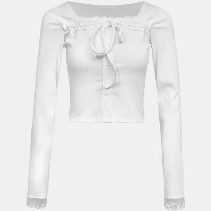 [BUNJANG] White Ribbon Lace Balletcore Long Sleeve Top / 양산형 발레코어 화이트 리본 레이스 러블리 긴팔티