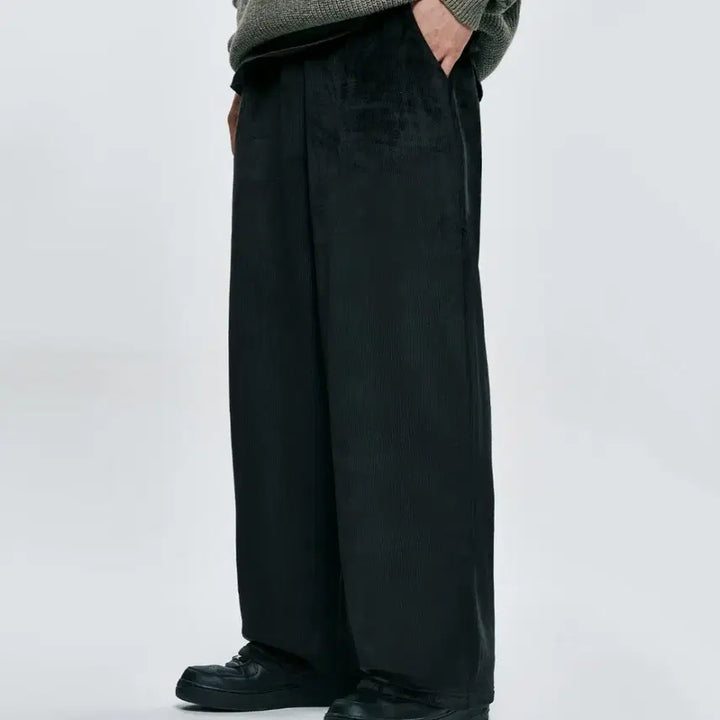 [BUNJANG] Men's Black Corduroy Pants / 남성 양털골덴바지 새제품 밴딩 팬츠 검정색 슬림핏 골덴바지