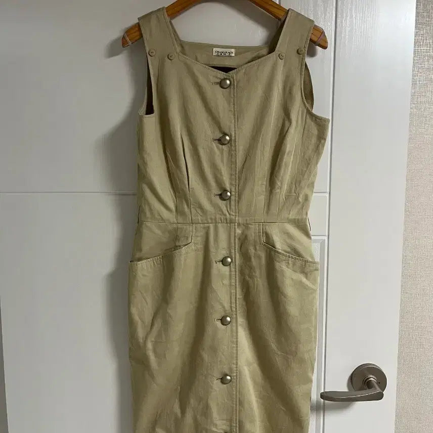 [BUNJANG] Vintage Beige Suspender Skirt Dress / (일본 수입 빈티지)베이지 멜빵 스커트 치마 원피스