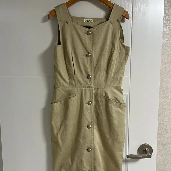 [BUNJANG] Vintage Beige Suspender Skirt Dress / (일본 수입 빈티지)베이지 멜빵 스커트 치마 원피스