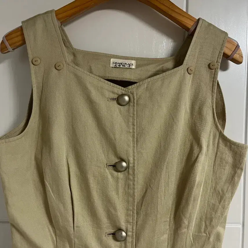 [BUNJANG] Vintage Beige Suspender Skirt Dress / (일본 수입 빈티지)베이지 멜빵 스커트 치마 원피스