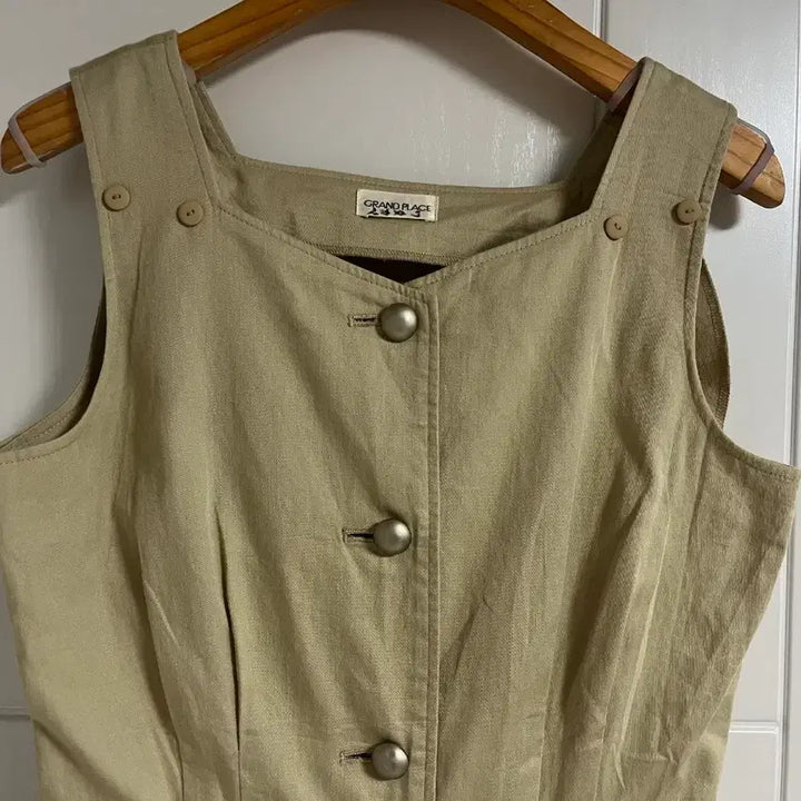 [BUNJANG] Vintage Beige Suspender Skirt Dress / (일본 수입 빈티지)베이지 멜빵 스커트 치마 원피스