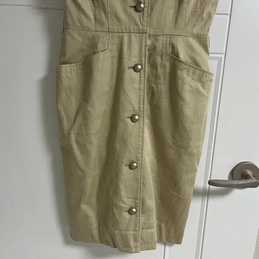 [BUNJANG] Vintage Beige Suspender Skirt Dress / (일본 수입 빈티지)베이지 멜빵 스커트 치마 원피스