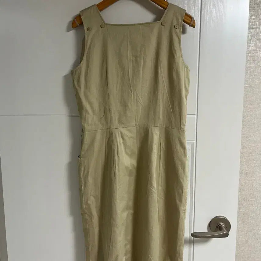 [BUNJANG] Vintage Beige Suspender Skirt Dress / (일본 수입 빈티지)베이지 멜빵 스커트 치마 원피스