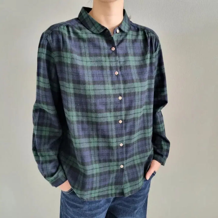 [BUNJANG] Unbranded Checkered Flannel Blouse / 체크면 기모 블라우스
