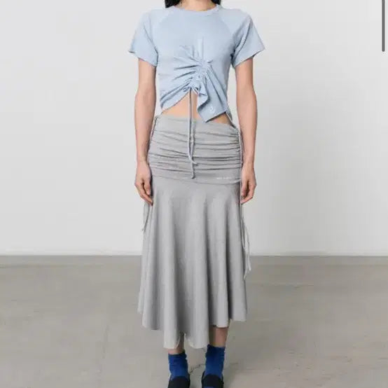 [BUNJANG] 328T Shirred Jersey Skirt / 쓰리투에이티 셔링 언발 져지 스커트 그레이