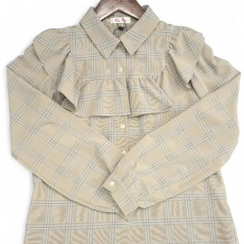 [BUNJANG] Frill Checkered Blouse / 프릴 체크 셔츠 블라우스
