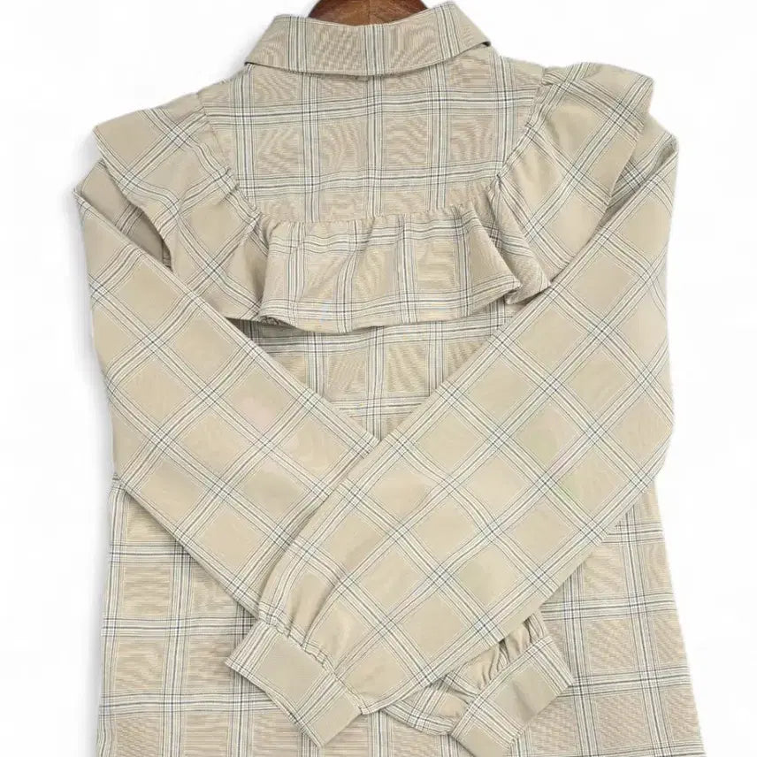 [BUNJANG] Frill Checkered Blouse / 프릴 체크 셔츠 블라우스