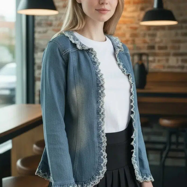 [BUNJANG] Lace Denim Jacket Women's / 레이스 데님 자켓 청자켓 여성