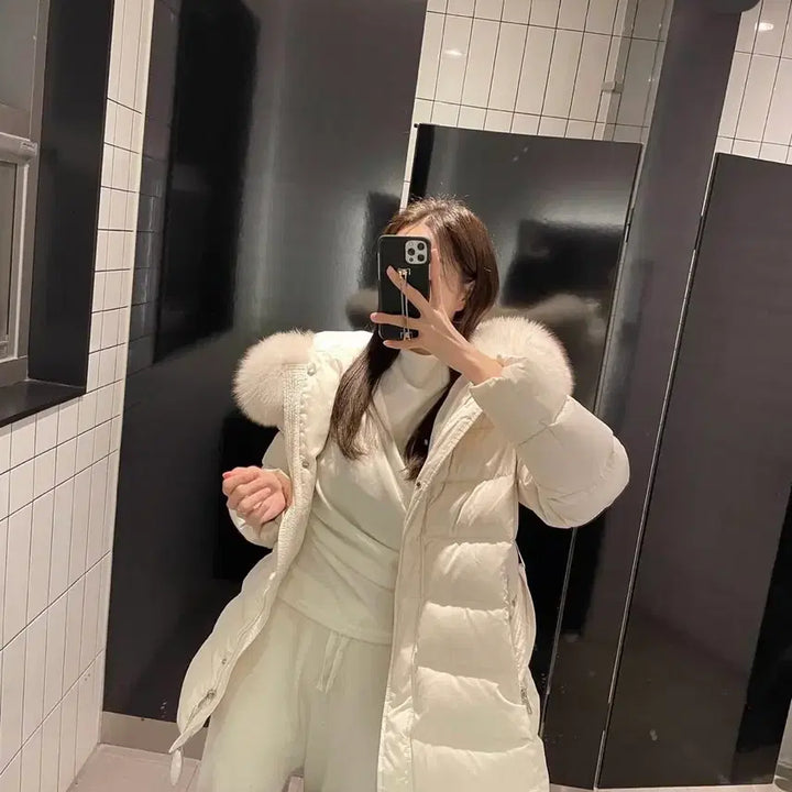 [BUNJANG] Ivory Fox Fur Padded Jacket / 아이보리 폭스퍼 패딩