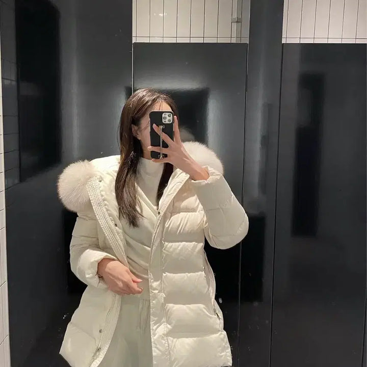 [BUNJANG] Ivory Fox Fur Padded Jacket / 아이보리 폭스퍼 패딩