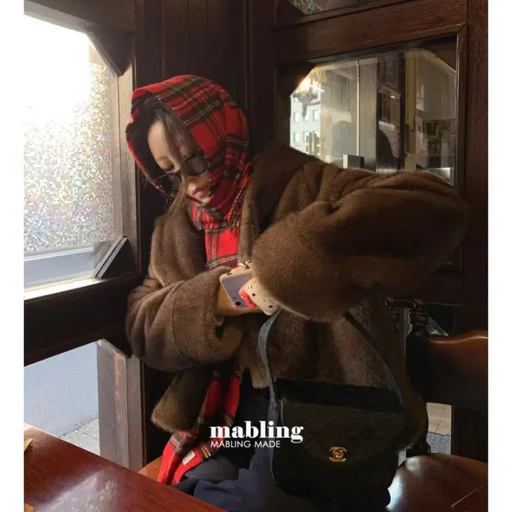 [BUNJANG] Mabling Brown Fur Hooded Jacket / 마블링 mabling 퍼자켓 퍼후드자켓