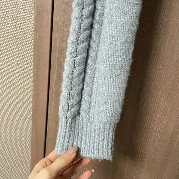 [BUNJANG] Cable Crop Knit Zip-up Sky Blue / 케이블 크롭 니트 집업 하늘색