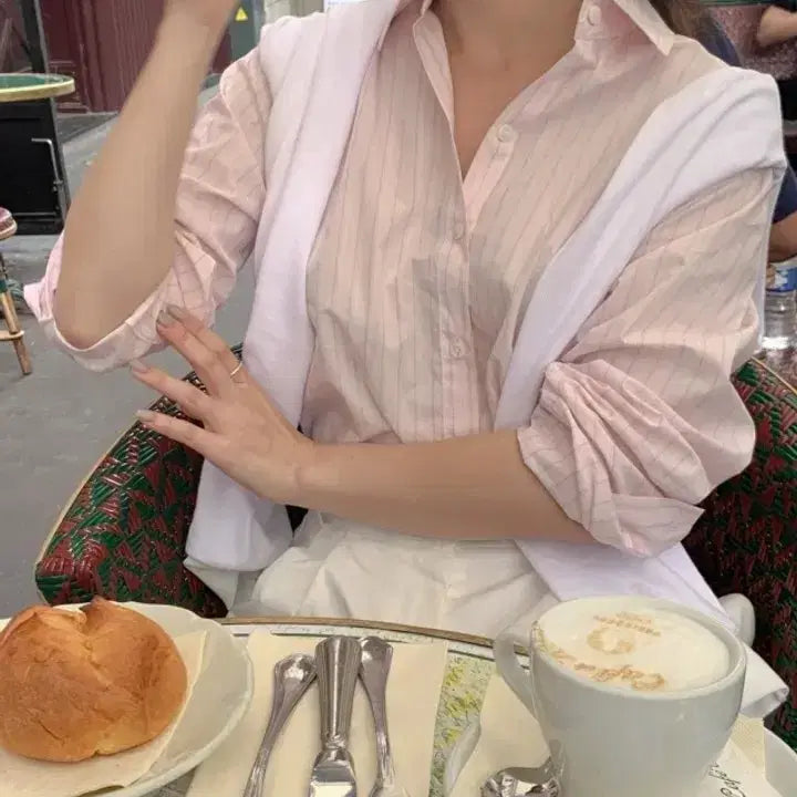 [BUNJANG] URBANE Pome Striped Loose Fit Shirt / URBANE 포메 스트라이프 루즈핏 셔츠 미사용 새상품