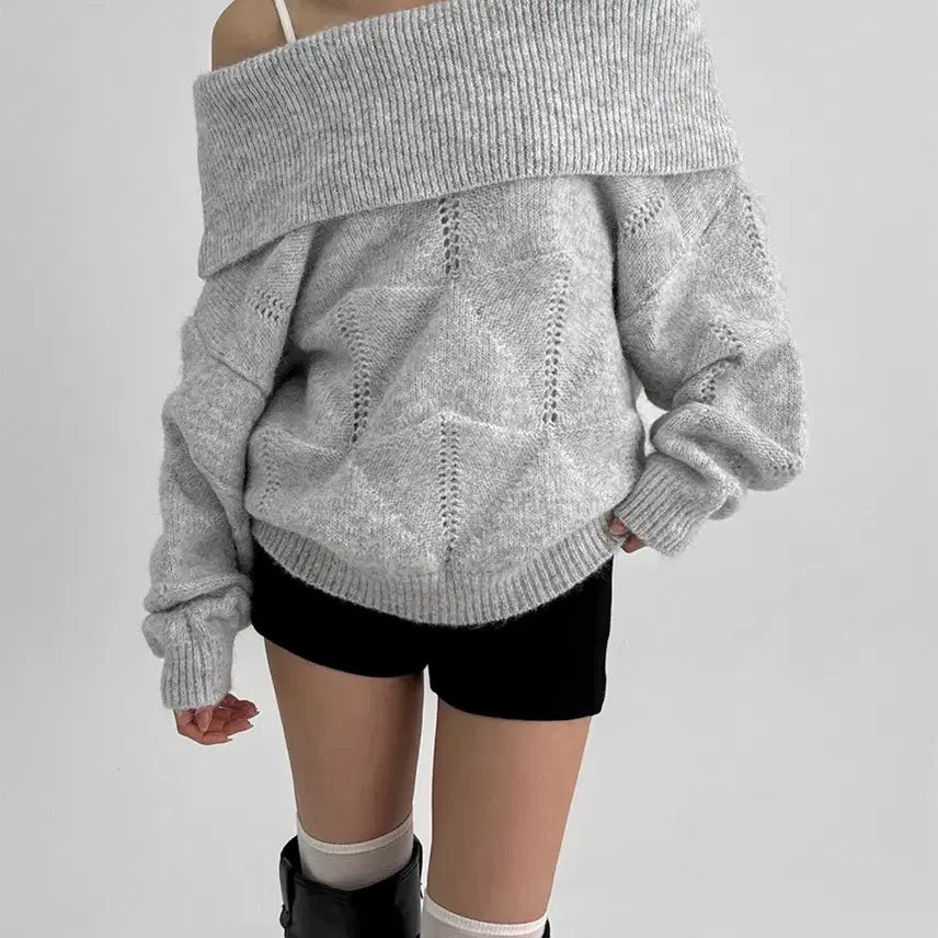 [BUNJANG] Black Up Off Shoulder Wool Knit Brown / [블랙업] [브라운색상] 케네드 펀칭 오프숄더 울니트