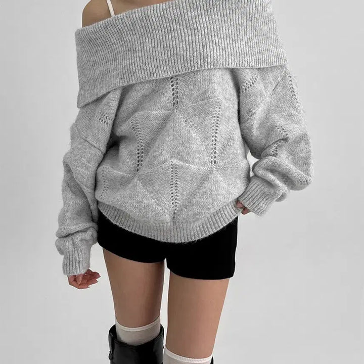 [BUNJANG] Black Up Off Shoulder Wool Knit Brown / [블랙업] [브라운색상] 케네드 펀칭 오프숄더 울니트