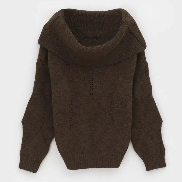 [BUNJANG] Black Up Off Shoulder Wool Knit Brown / [블랙업] [브라운색상] 케네드 펀칭 오프숄더 울니트