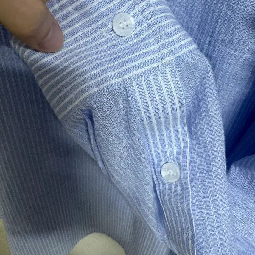 [BUNJANG] Nonno Flexible String Shirt - Sky Blue Stripe / [1] 논노드 플렉시블 스트링 셔츠 - 스카이 블루 스트라이프