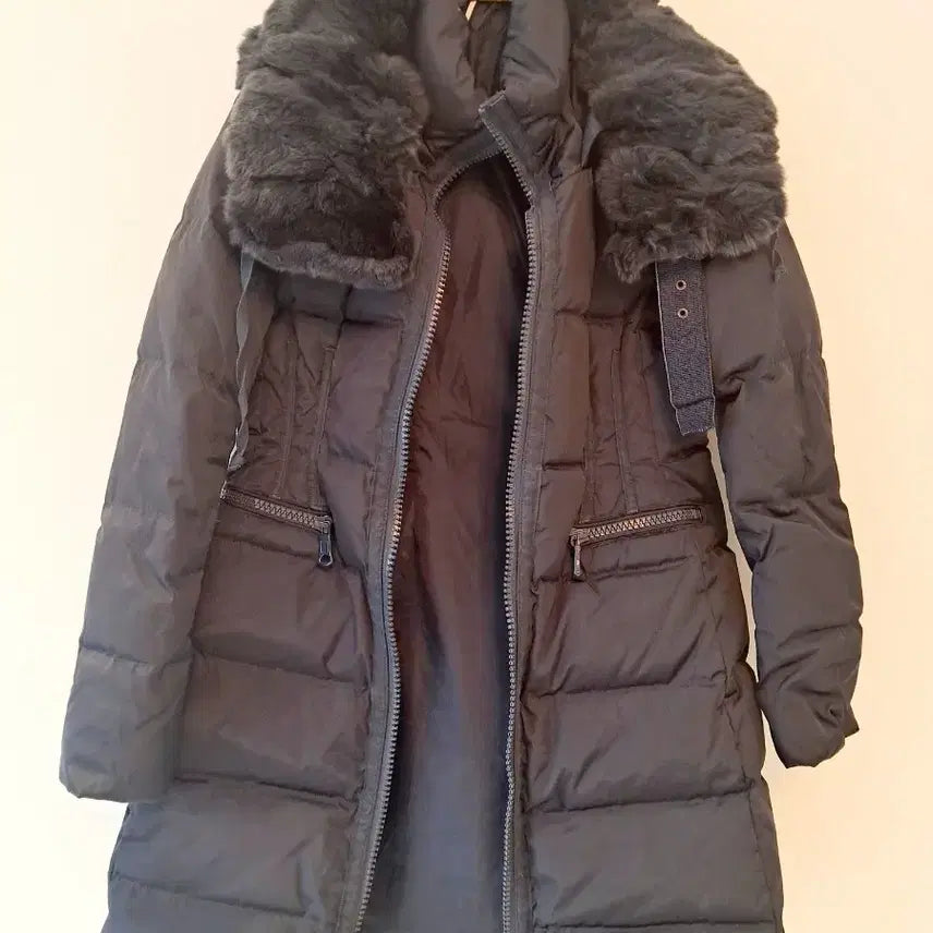 [BUNJANG] Navy Long Padded Coat with Fur Collar / 진네이비 퍼 카라 롱 패딩