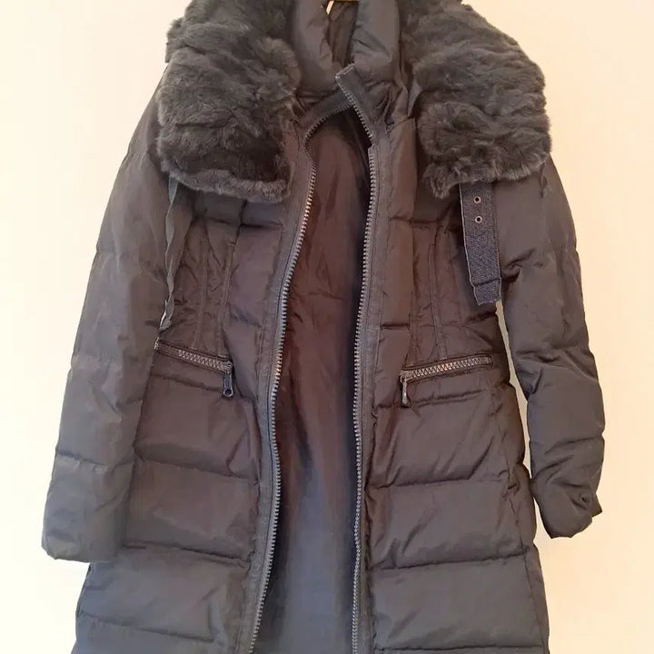 [BUNJANG] Navy Long Padded Coat with Fur Collar / 진네이비 퍼 카라 롱 패딩