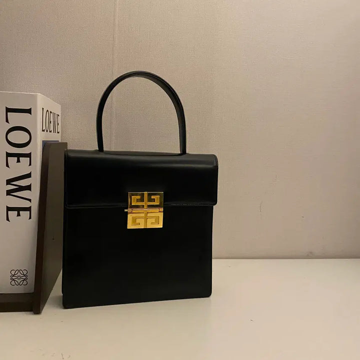 [BUNJANG] GIVENCHY 4G Logo Top Handle Bag / GIVENCHY / 빈티지 지방시 4G 금장 로고 블랙 카프 탑 핸들백