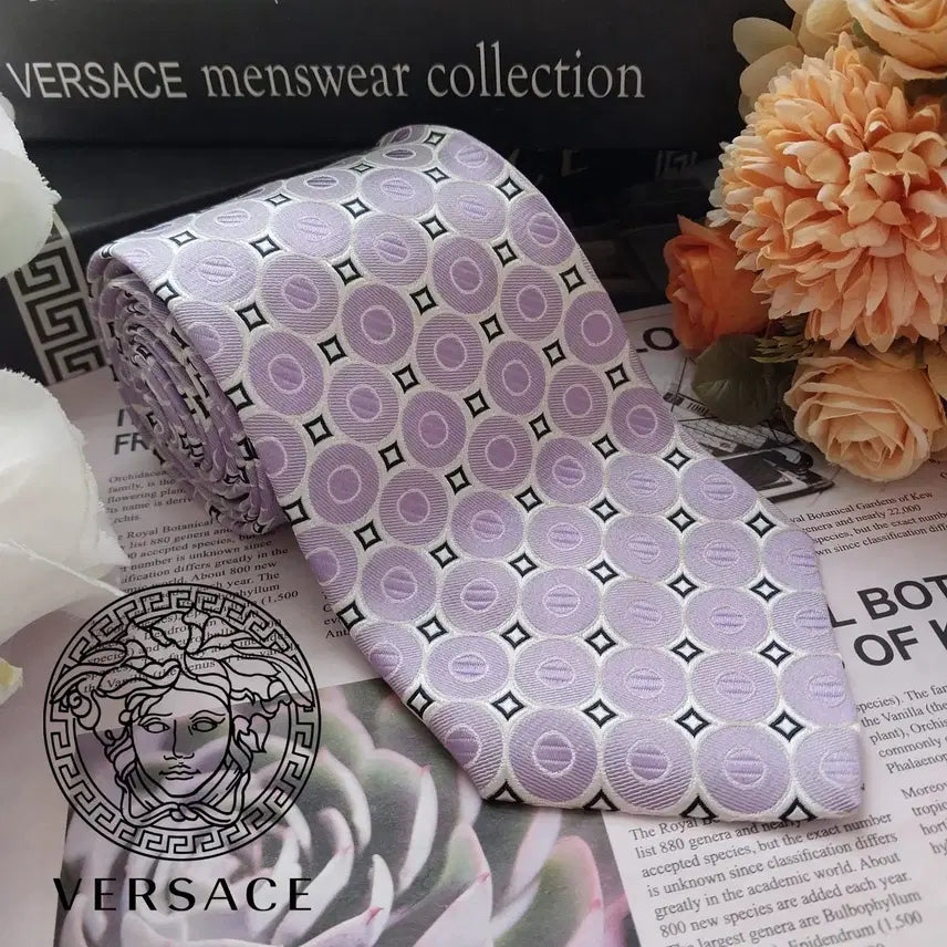[BUNJANG] Versace Jacquard Silk Tie - Light Purple 9.1cm / 베르사체 실크 연보라 자카드 넥타이 9.1cm A+등급 K1827