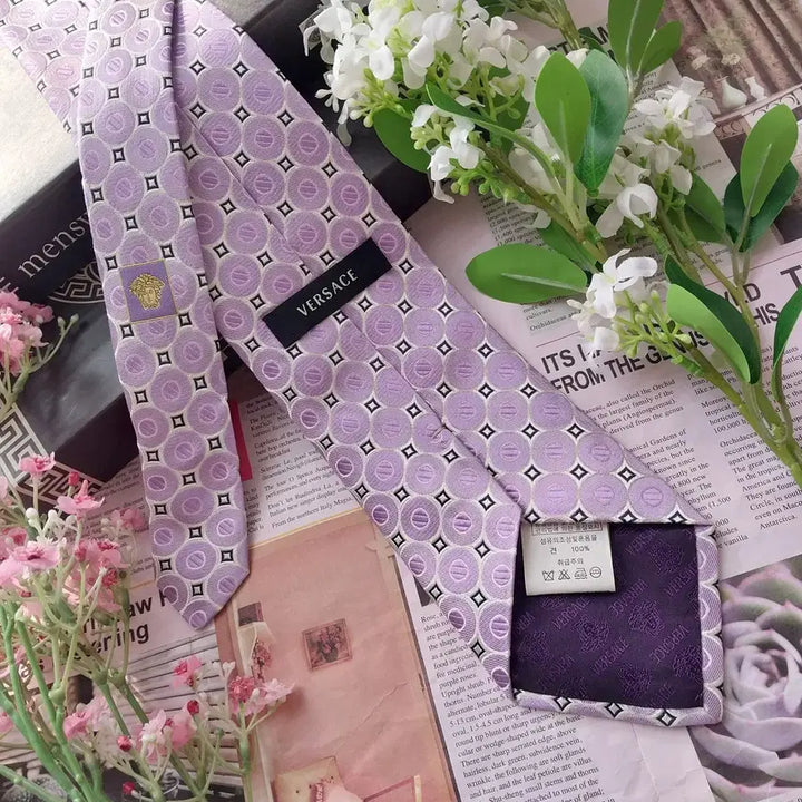 [BUNJANG] Versace Jacquard Silk Tie - Light Purple 9.1cm / 베르사체 실크 연보라 자카드 넥타이 9.1cm A+등급 K1827