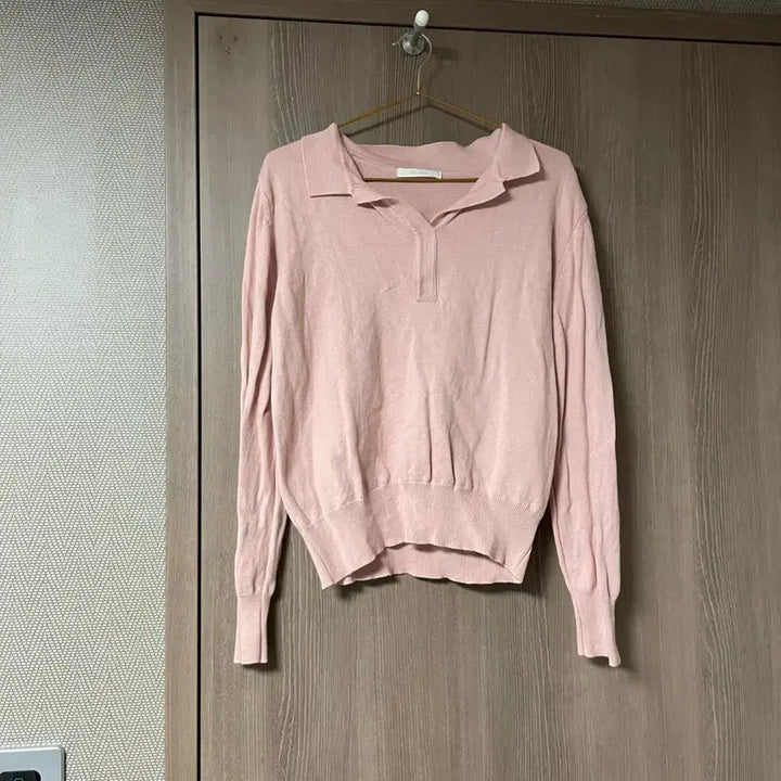 [BUNJANG] Pink Collar Knit Long Sleeve Top / 핑크색 카라넥 니트 긴팔