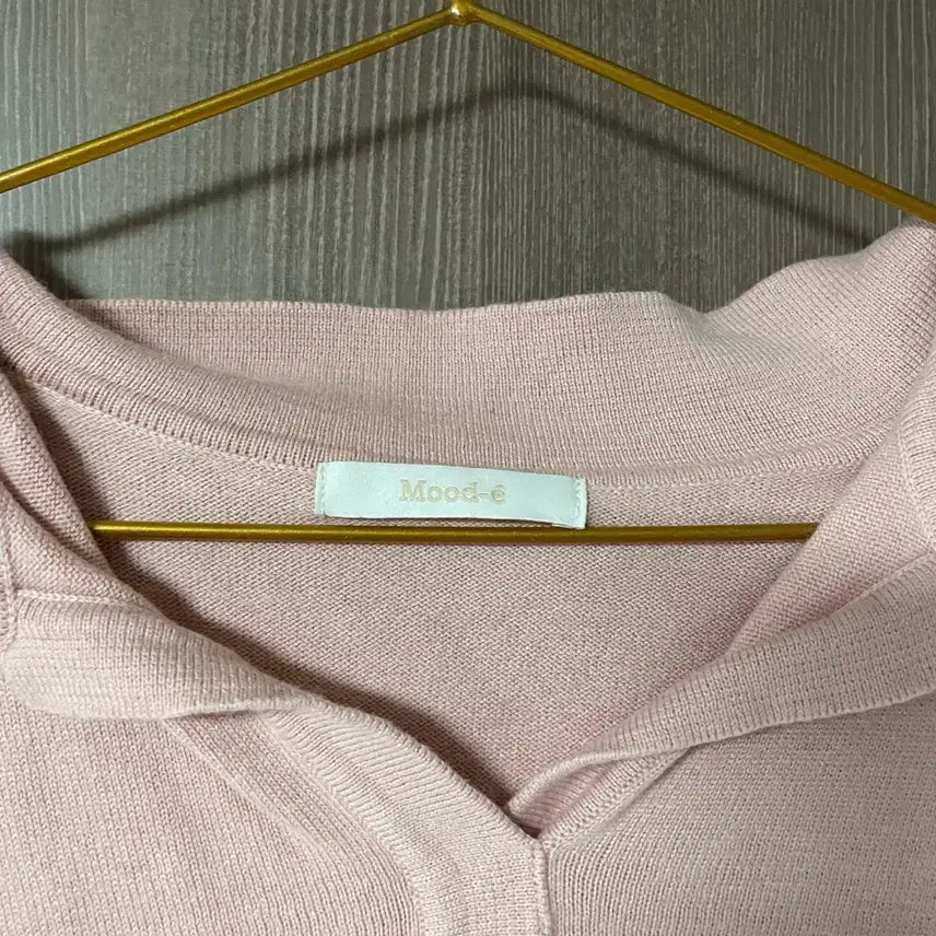 [BUNJANG] Pink Collar Knit Long Sleeve Top / 핑크색 카라넥 니트 긴팔