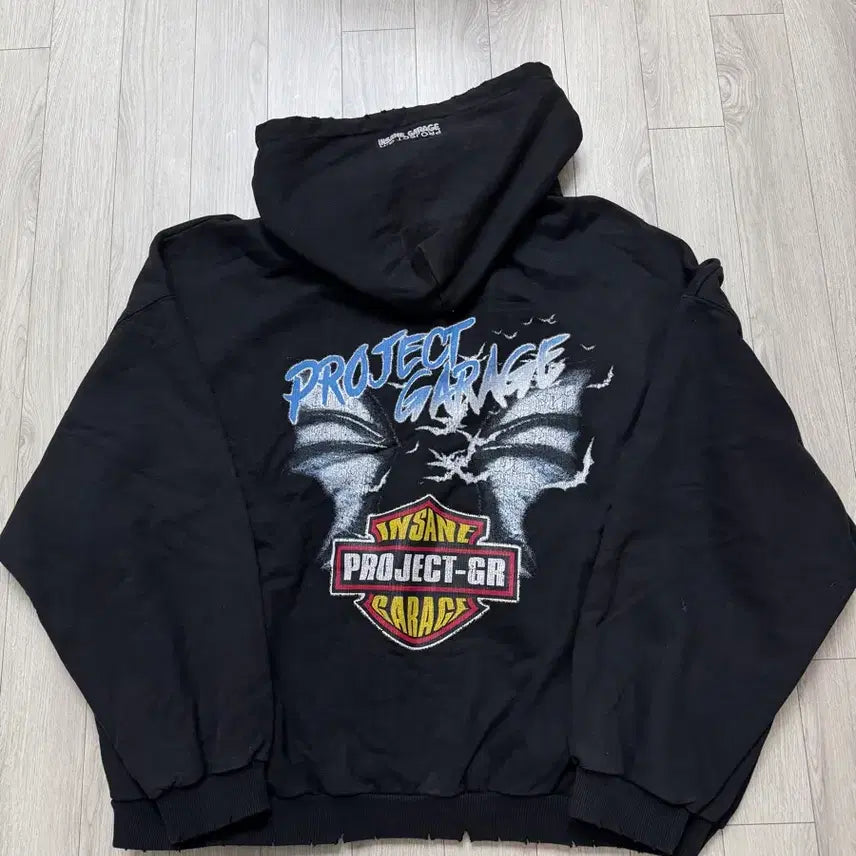 [BUNJANG] Project G/R x Insane Garage Bat Zip Hoodie Black / [2] 프로젝트 G/R x 인세인개러지 뱃 집 후드 블랙