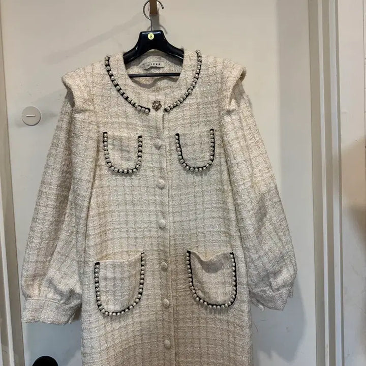 [BUNJANG] Flica Pearl Tweed Long Dress / 플리카 진주 트위드 롱원피스