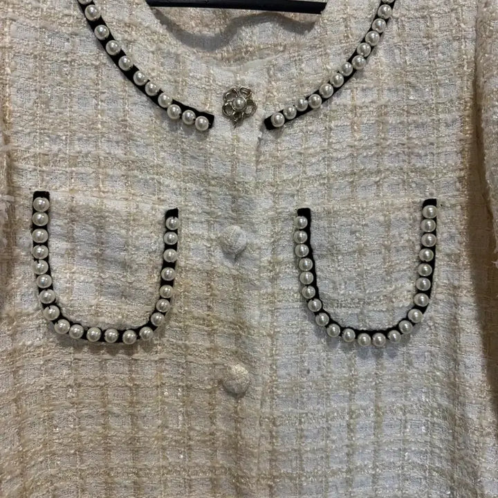 [BUNJANG] Flica Pearl Tweed Long Dress / 플리카 진주 트위드 롱원피스