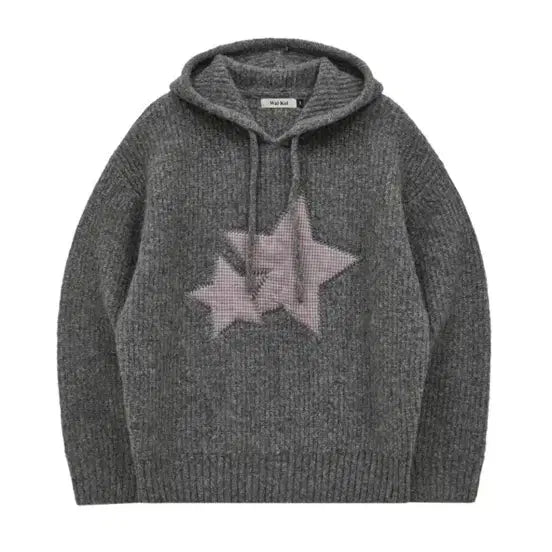 [BUNJANG] YK Big Star Applique Hoodie Knit Gray / 와이케이 빅스타 체크 아플리케 후드 니트 그레이