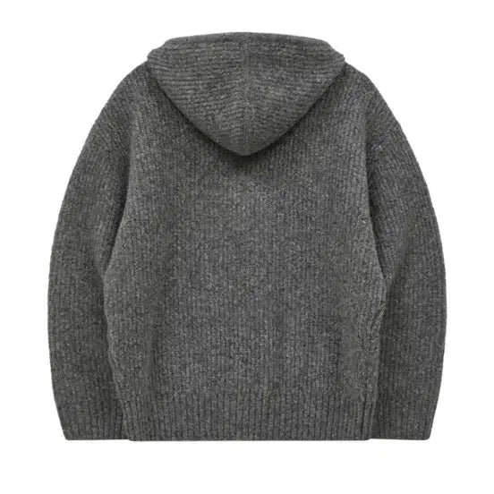 [BUNJANG] YK Big Star Applique Hoodie Knit Gray / 와이케이 빅스타 체크 아플리케 후드 니트 그레이