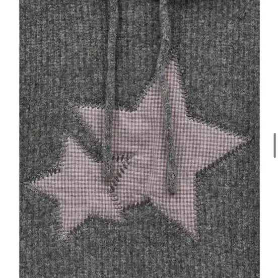 [BUNJANG] YK Big Star Applique Hoodie Knit Gray / 와이케이 빅스타 체크 아플리케 후드 니트 그레이