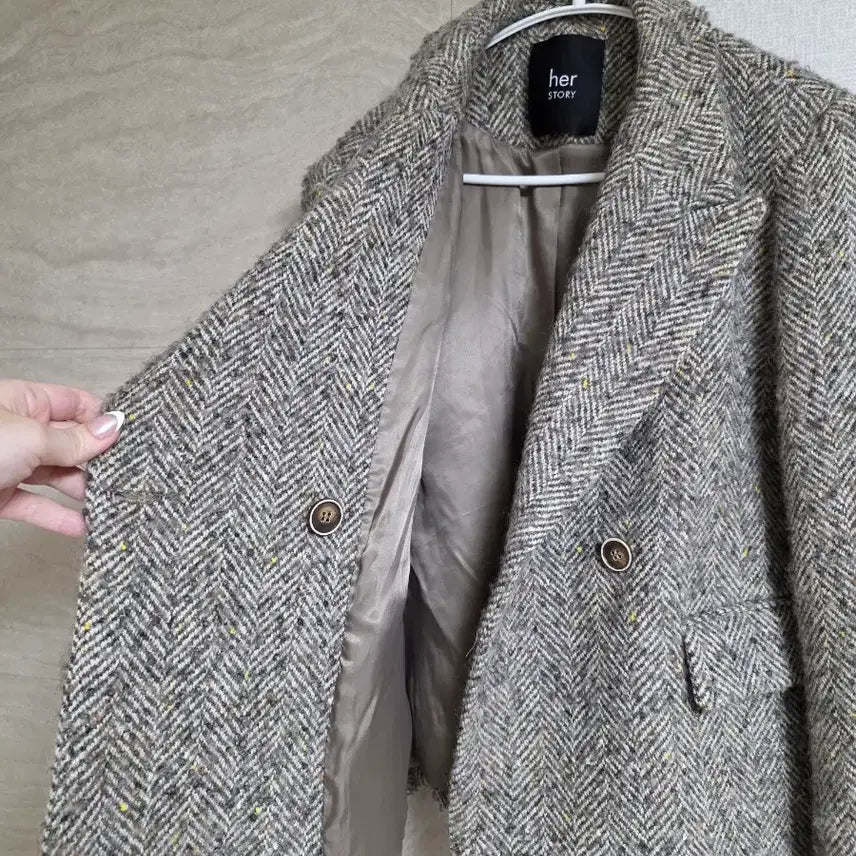 [BUNJANG] Handmade Alpaca Wool Herringbone Coat Jacket (Size 66) / 핸드메이드 울 알파카 코트자켓, 헤링본, 66