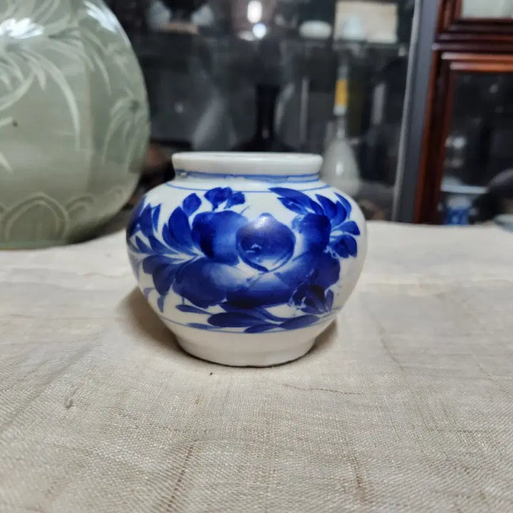 [BUNJANG] Celadon Porcelain Peony Motif Jar / 청화백자 모란문 호단지(알단지)