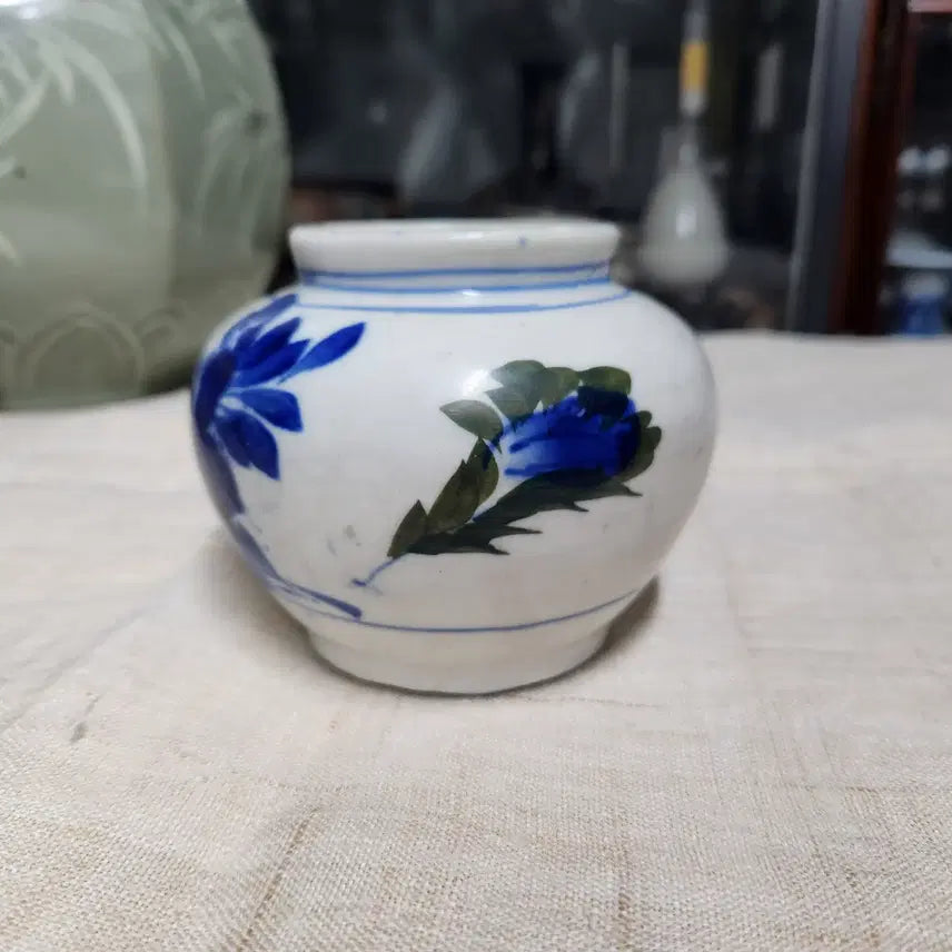 [BUNJANG] Celadon Porcelain Peony Motif Jar / 청화백자 모란문 호단지(알단지)