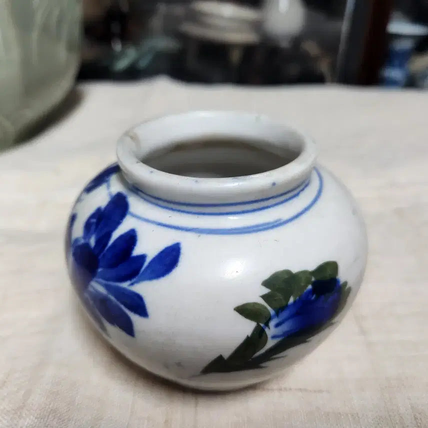 [BUNJANG] Celadon Porcelain Peony Motif Jar / 청화백자 모란문 호단지(알단지)