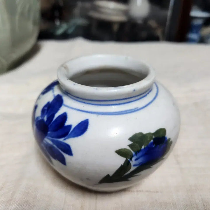 [BUNJANG] Celadon Porcelain Peony Motif Jar / 청화백자 모란문 호단지(알단지)