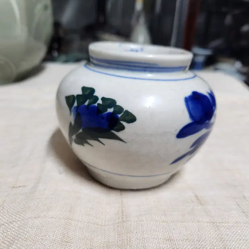 [BUNJANG] Celadon Porcelain Peony Motif Jar / 청화백자 모란문 호단지(알단지)