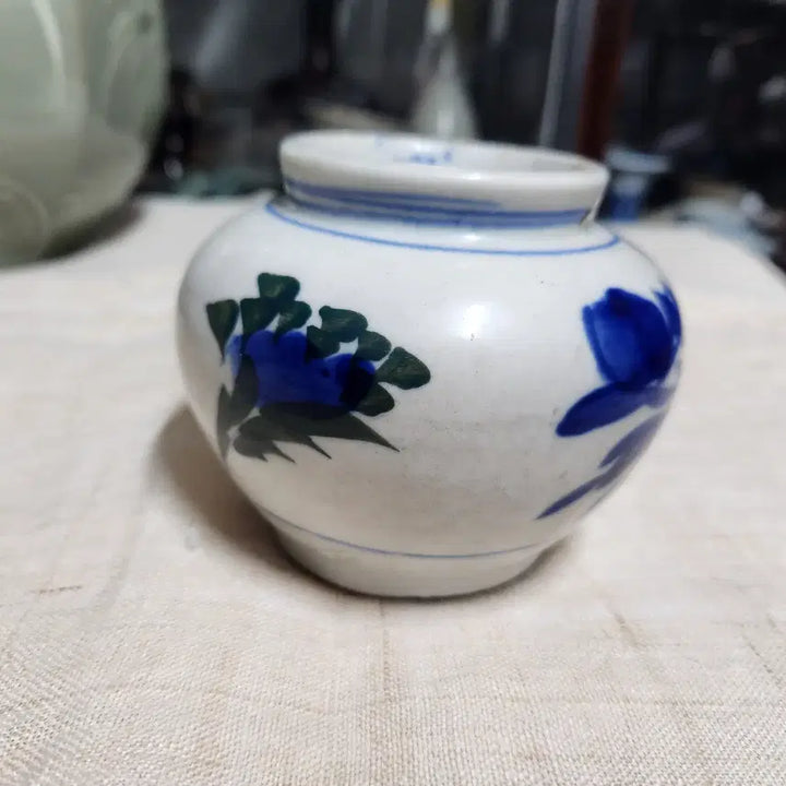 [BUNJANG] Celadon Porcelain Peony Motif Jar / 청화백자 모란문 호단지(알단지)