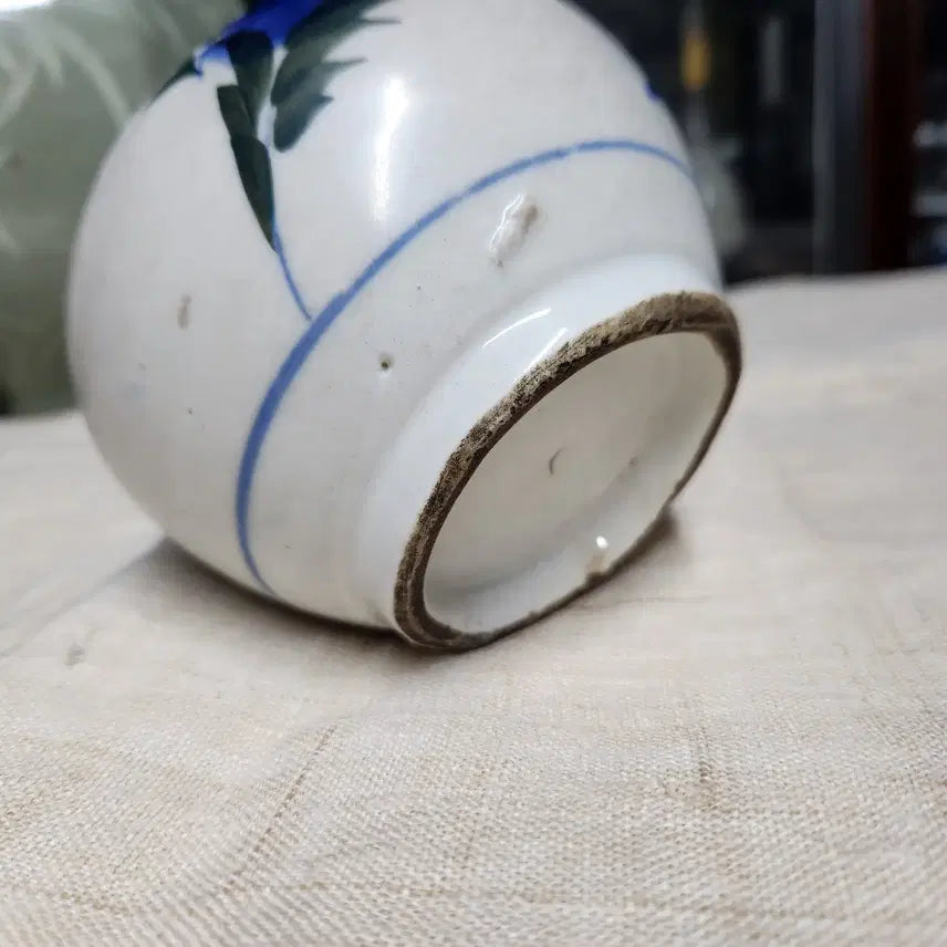 [BUNJANG] Celadon Porcelain Peony Motif Jar / 청화백자 모란문 호단지(알단지)