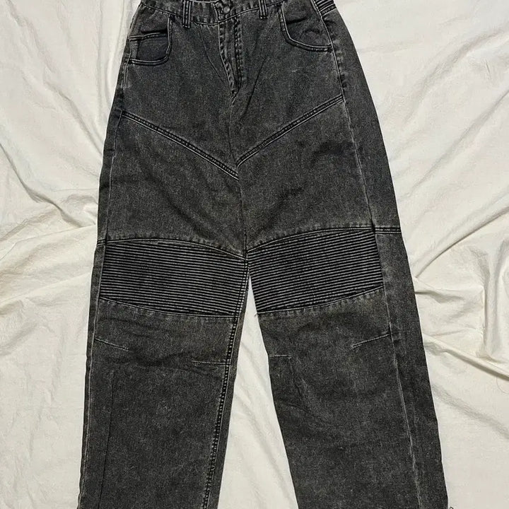 [BUNJANG] Minav Wide Coating Biker Denim Pants / 미나브 와이드 코팅 바이커 데님팬츠