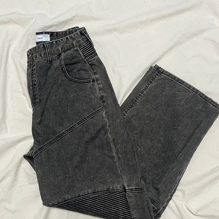 [BUNJANG] Minav Wide Coating Biker Denim Pants / 미나브 와이드 코팅 바이커 데님팬츠