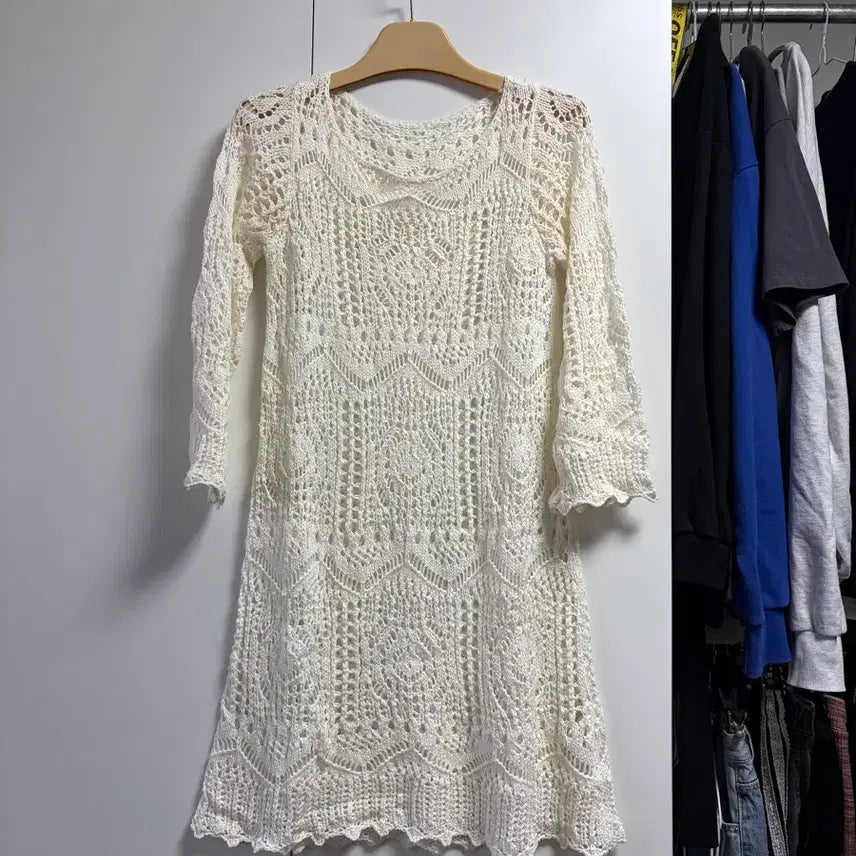 [BUNJANG] Ivory Crochet Knit Dress / 아이보리색 크로셰 뜨개 원피스